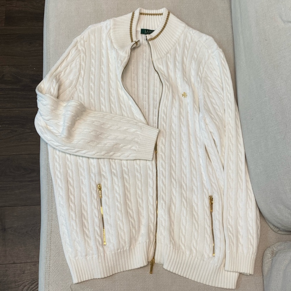 NWOT Lauren Ralph Lauren Cable Knot zip up